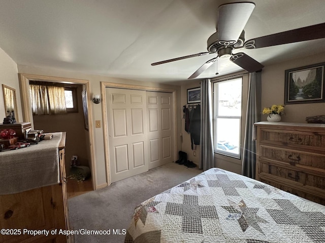 595 Colorado St, Craig, CO 81625 - bedroom with carpet, multiple windows, a closet, and a ceiling fan