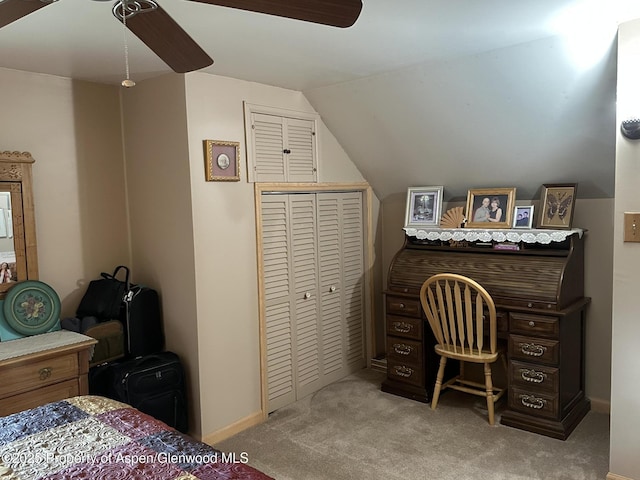 595 Colorado St, Craig, CO 81625 - bedroom with carpet, lofted ceiling, and ceiling fan