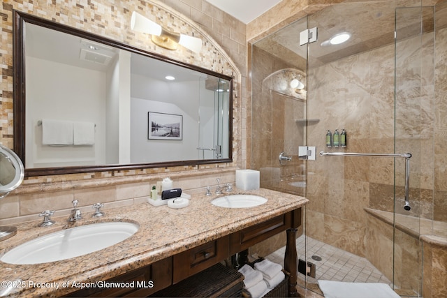 bathroom featuring vanity and walk in shower