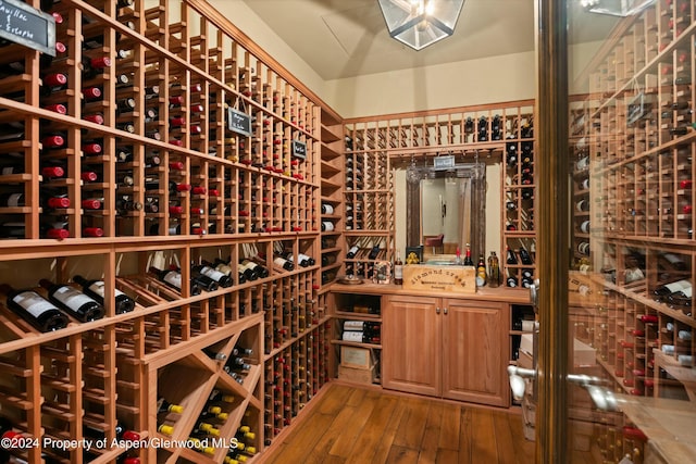 wine area featuring hardwood / wood-style floors