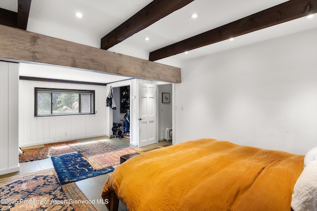 116 S Bill Creek Rd, Carbondale, CO 81623 - bedroom featuring recessed lighting, beamed ceiling, a closet, and a spacious closet