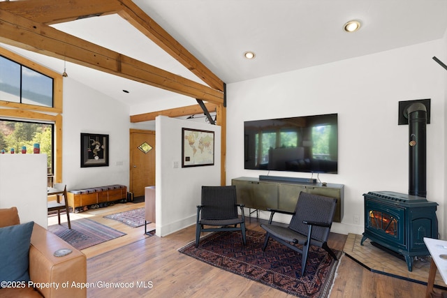 116 S Bill Creek Rd, Carbondale, CO 81623 - home office with wood finished floors, a wood stove, and recessed lighting