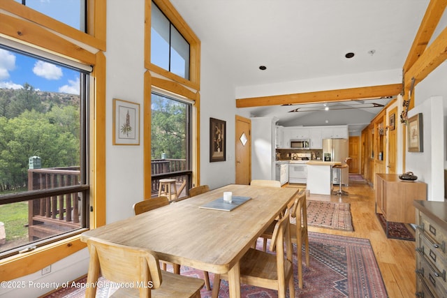 116 S Bill Creek Rd, Carbondale, CO 81623 - dining room with light wood finished floors and beamed ceiling