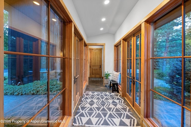 236 Bristlecone Dr, Carbondale, CO 81623 - hall with french doors, recessed lighting, and lofted ceiling