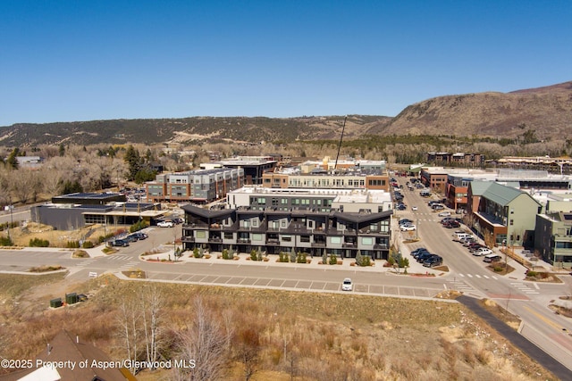 birds eye view of property with a mountain view