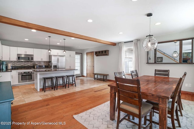 311 Sopris Cir, Basalt, CO 81621 - dining space featuring recessed lighting, light wood-style floors, and beam ceiling