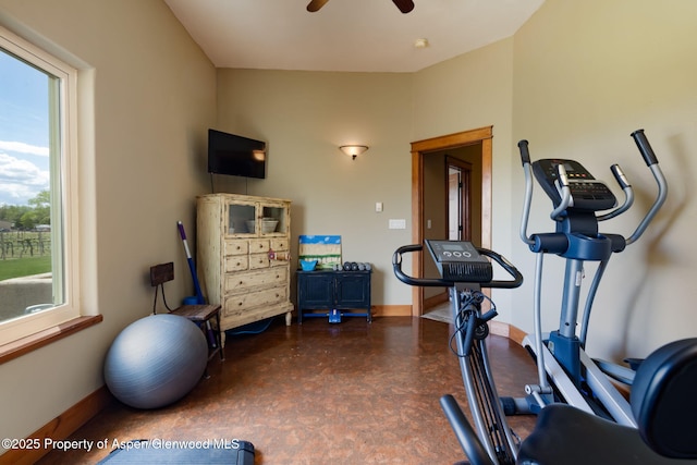 759 36 3/10 Rd, Palisade, CO 81526 - workout room featuring ceiling fan and baseboards