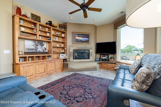 759 36 3/10 Rd, Palisade, CO 81526 - living room with a ceiling fan, a high end fireplace, and recessed lighting
