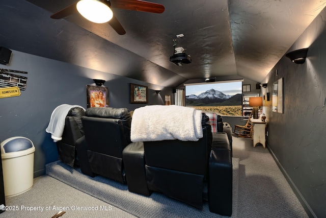 759 36 3/10 Rd, Palisade, CO 81526 - carpeted cinema room featuring lofted ceiling, baseboards, and ceiling fan