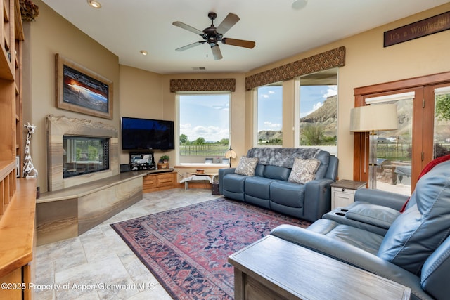 759 36 3/10 Rd, Palisade, CO 81526 - living room featuring a ceiling fan and recessed lighting