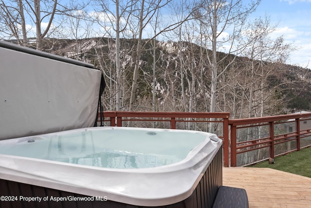 0184 Mountain Laurel Dr, Aspen, CO 81611 - wooden terrace featuring a hot tub
