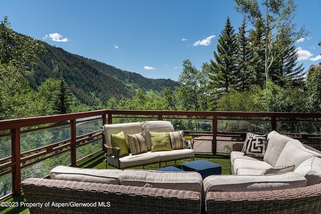 0184 Mountain Laurel Dr, Aspen, CO 81611 - wooden terrace featuring a mountain view