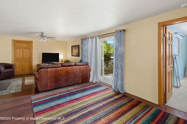 1026 Palmer Ave, Glenwood Springs, CO 81601 - living room with wood finished floors and ceiling fan