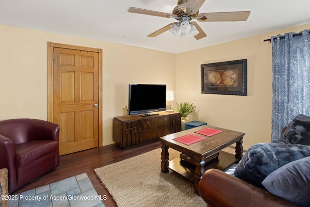 1026 Palmer Ave, Glenwood Springs, CO 81601 - living area with wood finished floors and ceiling fan