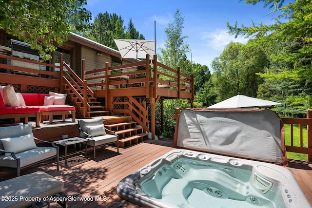 2755 Lower River Rd, Snowmass, CO 81654 - wooden deck with stairs and outdoor lounge area