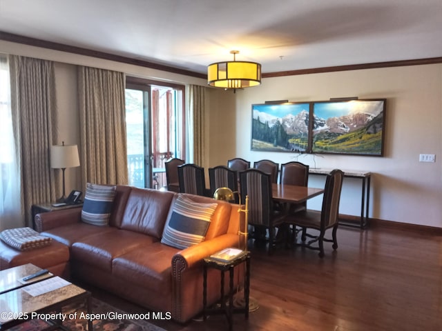 197 Prospector Road Unit 2312Fixed Weeks 1,3, Aspen, CO 81611 - living area with wood finished floors, crown molding, and baseboards