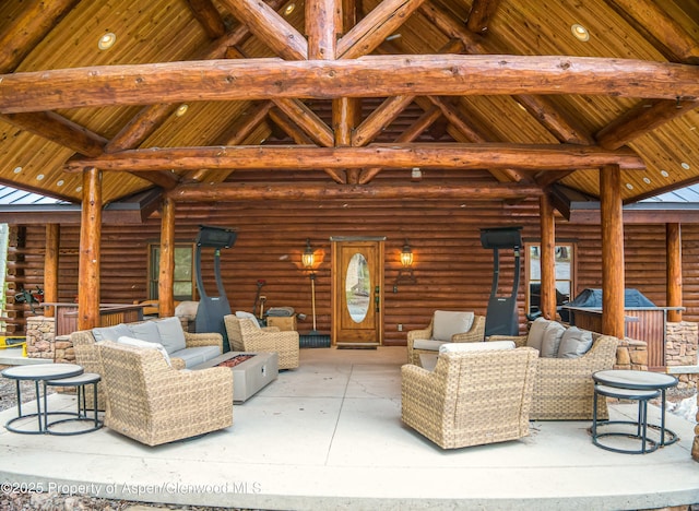 3 Hazel Lake Dr, Cimarron, CO 81220 - living room featuring high vaulted ceiling and wood ceiling with exposed beams