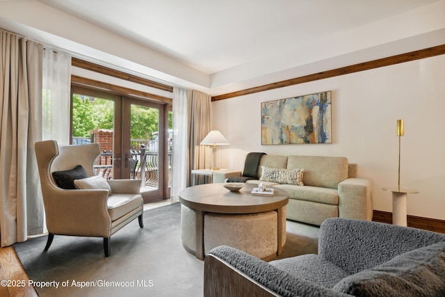 living room featuring french doors