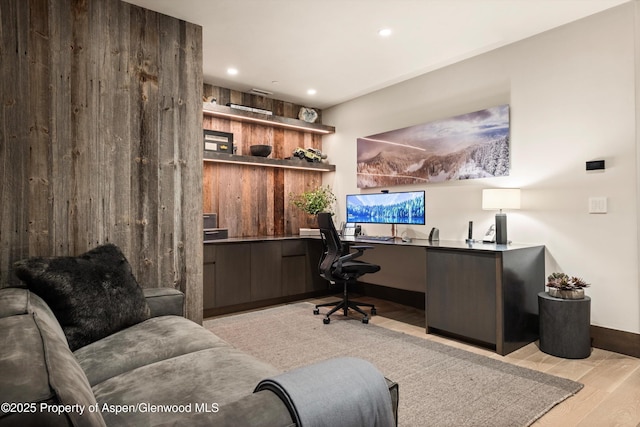 62 Bennett Ct, Aspen, CO 81611 - office area featuring light wood-type flooring, recessed lighting, and built in study area