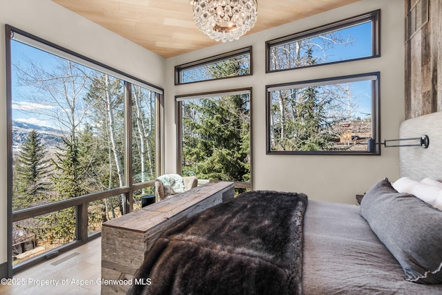 62 Bennett Ct, Aspen, CO 81611 - bedroom with a chandelier and wood finished floors