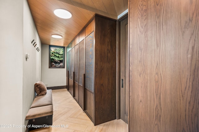 62 Bennett Ct, Aspen, CO 81611 - corridor featuring wooden ceiling and baseboards