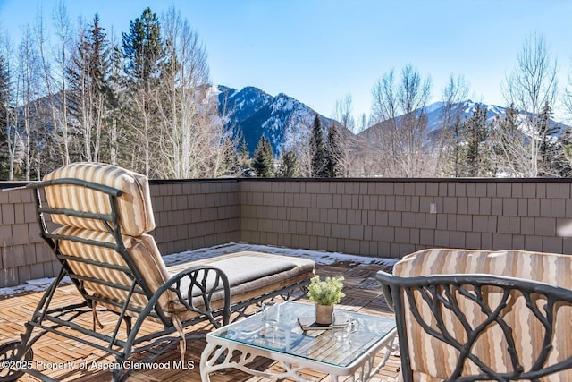 view of patio with a mountain view