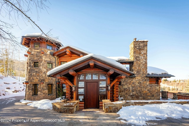 view of log home