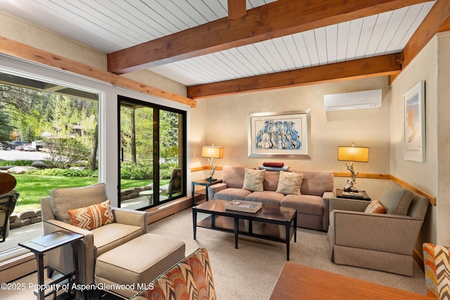 610 S W End St Unit D105, Aspen, CO 81611 - carpeted living room with a wall mounted AC and beam ceiling