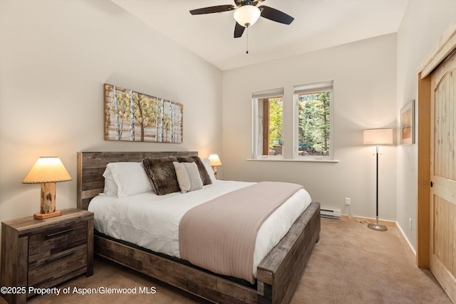 3900 County Road 3, Marble, CO 81623 - carpeted bedroom featuring ceiling fan and a baseboard radiator