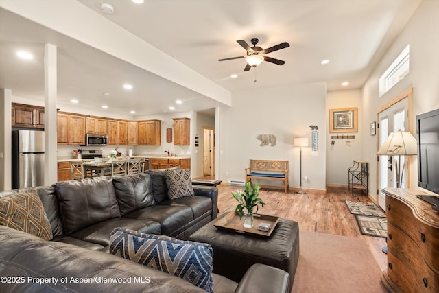 3900 County Road 3, Marble, CO 81623 - living room featuring ceiling fan, sink, and light hardwood / wood-style flooring