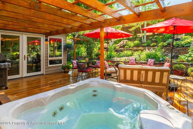 90 River Cv, Basalt, CO 81621 - view of swimming pool featuring a deck, a hot tub, and a pergola