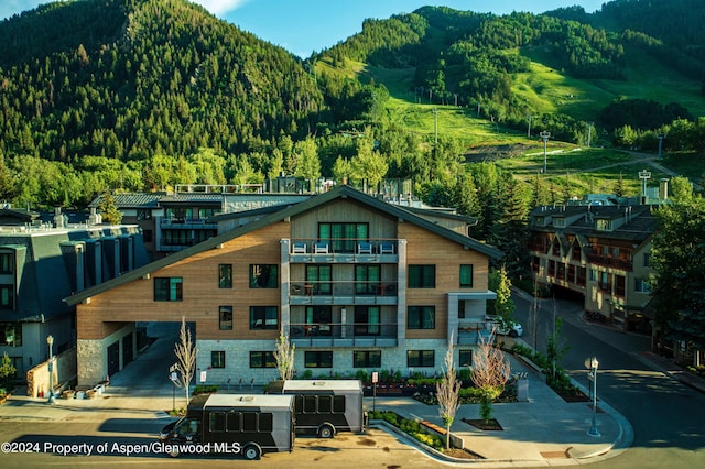 aerial view featuring a mountain view