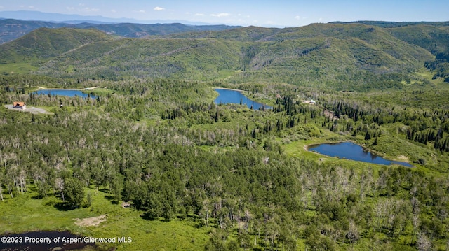 aerial view with a water and mountain view