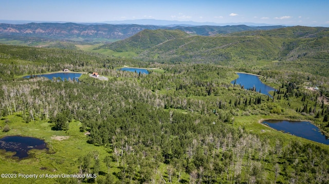 bird's eye view featuring a water and mountain view