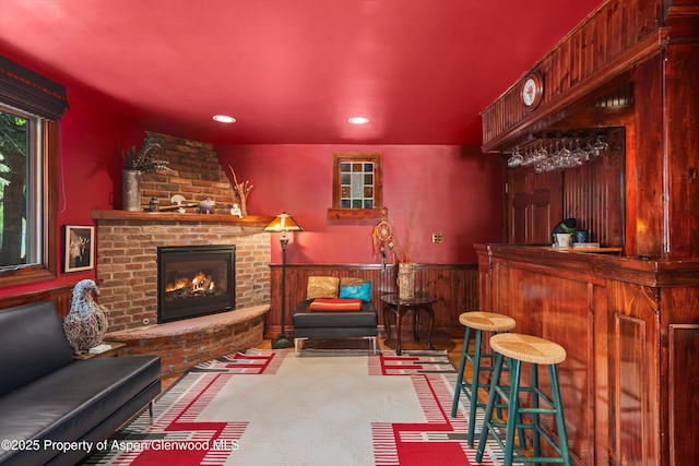 126 W Francis St, Aspen, CO 81611 - indoor dry bar featuring wainscoting, recessed lighting, and a fireplace