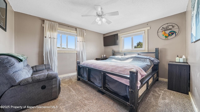 25 W 20th St, Craig, CO 81625 - bedroom with light carpet, multiple windows, a textured ceiling, and ceiling fan