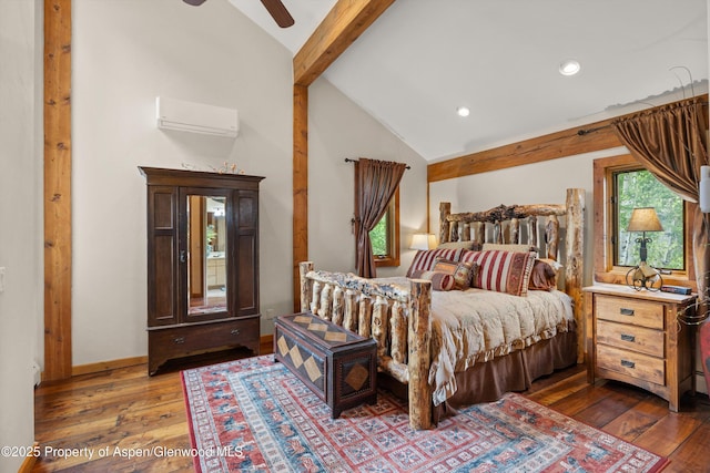 117 Deer Ln, Marble, CO 81623 - bedroom with a wall mounted air conditioner, hardwood / wood-style flooring, recessed lighting, and a ceiling fan