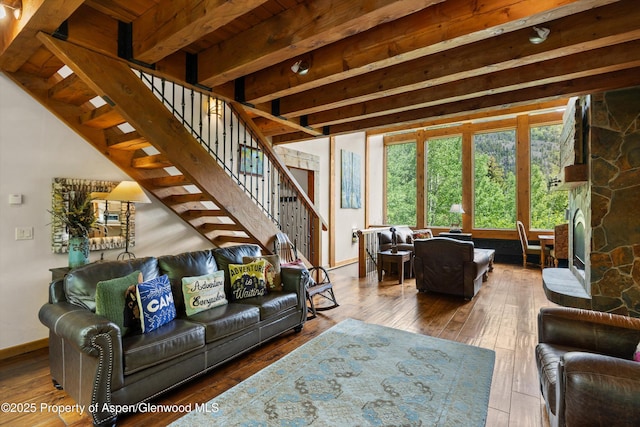 117 Deer Ln, Marble, CO 81623 - living area featuring hardwood / wood-style flooring and stairway