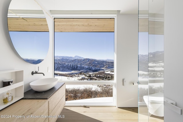 542 Carroll Dr, Aspen, CO 81611 - bathroom featuring a mountain view, vanity, and toilet