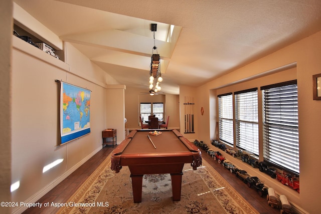 playroom featuring dark hardwood / wood-style floors and pool table