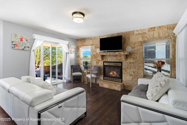 2086 Acacia Ave, Rifle, CO 81650 - living area with a fireplace and dark wood-style flooring