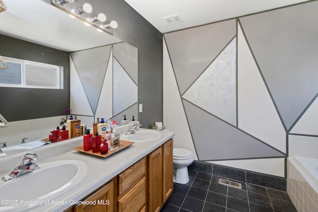 2086 Acacia Ave, Rifle, CO 81650 - full bathroom with double vanity, tile patterned flooring, and a relaxing tiled tub