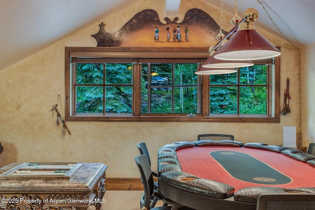 606 Dorais Way, Redstone, CO 81623 - dining room featuring lofted ceiling and a textured wall
