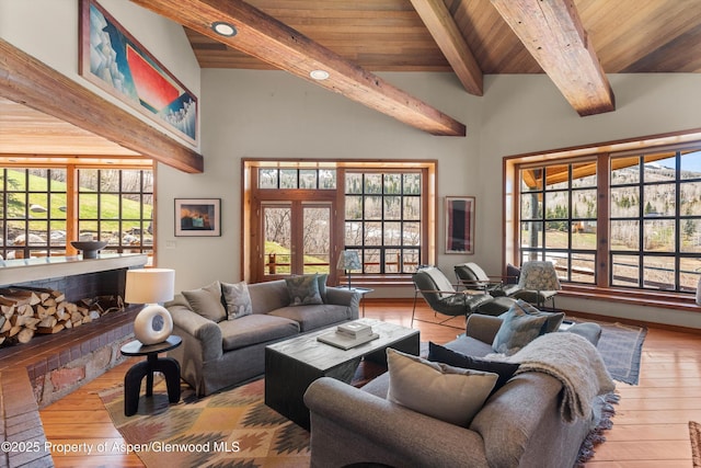 172 Deer Ridge Ln, Snowmass Village, CO 81615 - living area featuring wood ceiling and hardwood / wood-style floors