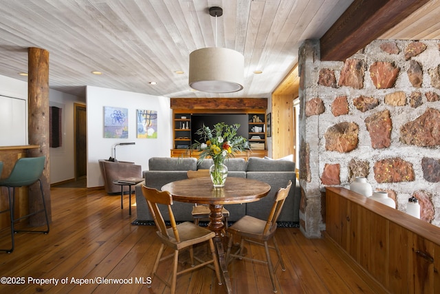 172 Deer Ridge Ln, Snowmass Village, CO 81615 - dining area with wood-type flooring, wood ceiling, and recessed lighting