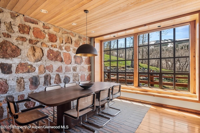172 Deer Ridge Ln, Snowmass Village, CO 81615 - dining area featuring wood ceiling, healthy amount of natural light, hardwood / wood-style flooring, and recessed lighting