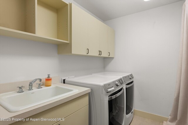 172 Deer Ridge Ln, Snowmass Village, CO 81615 - laundry room featuring cabinet space, washing machine and clothes dryer, and baseboards