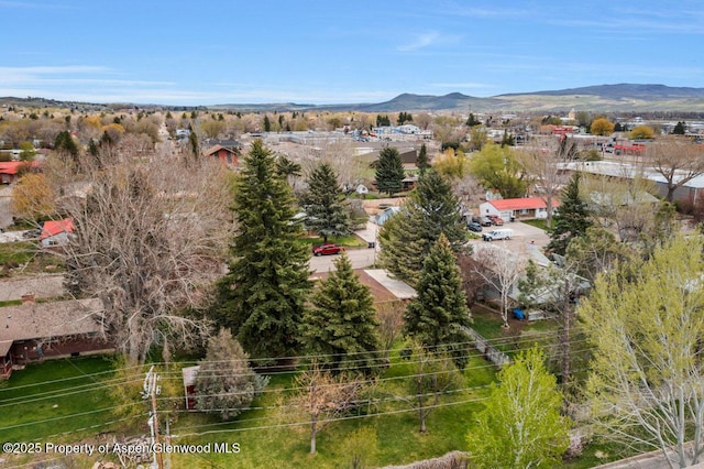 birds eye view of property featuring a mountain view