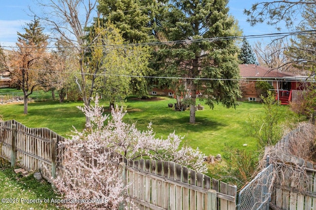 view of yard with a fenced backyard