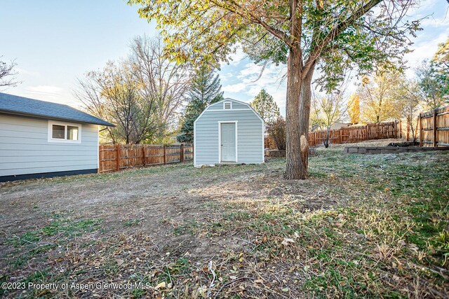 view of yard with a storage unit